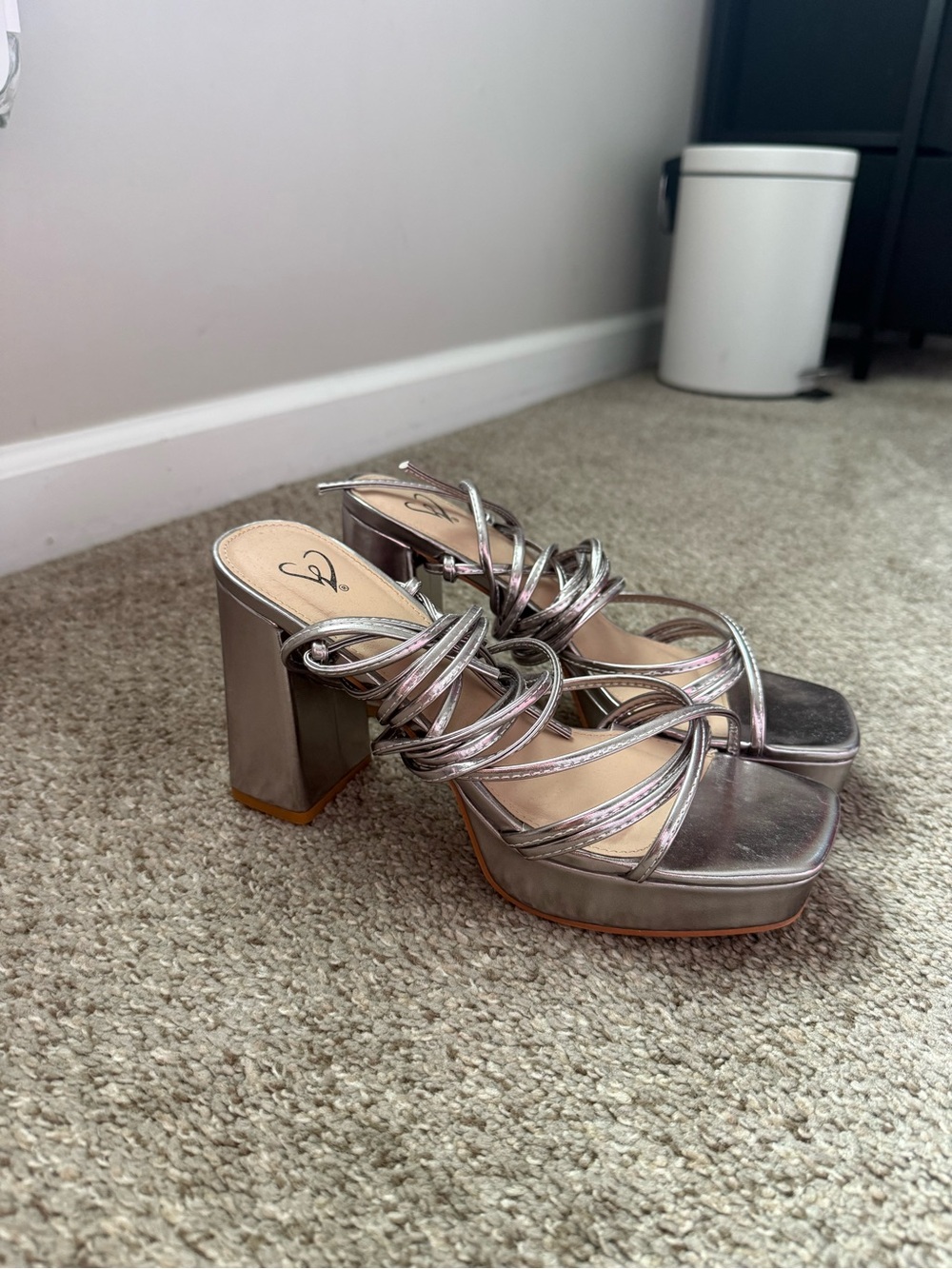 Windsor Metallic Silver Strappy Platform Block Heels